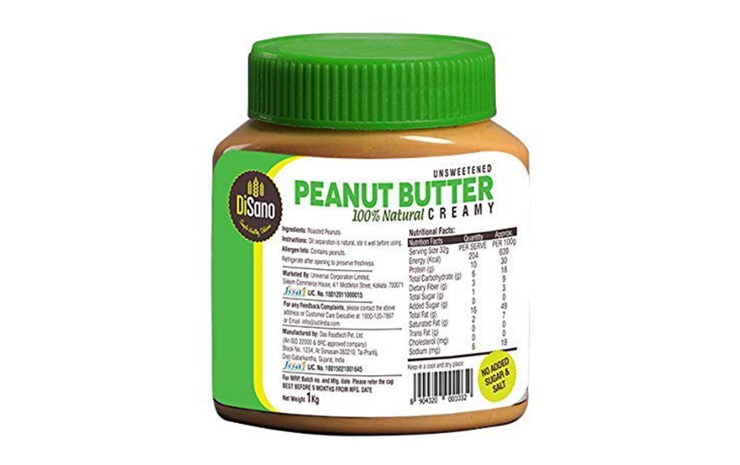 Disano Unsweetened Peanut Butter, Creamy   Plastic Jar  1 kilogram